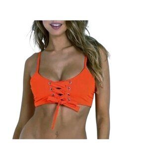 Mara Hoffman Women's L Scarlett Orange Vitamina Lace Up Swim Top NWT